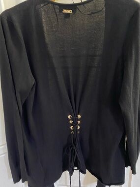 Long-Sleeve Black Lace-Up Back Dress with Gold Eyelets